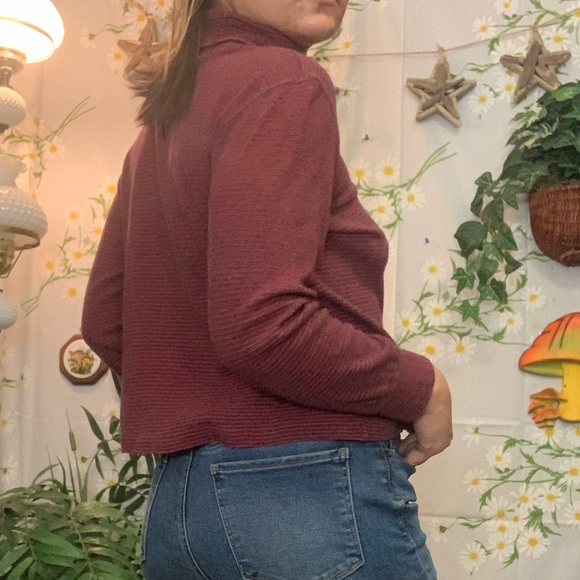 Vintage burgundy grey stripe cropped turtleneck - Picture 3 of 6